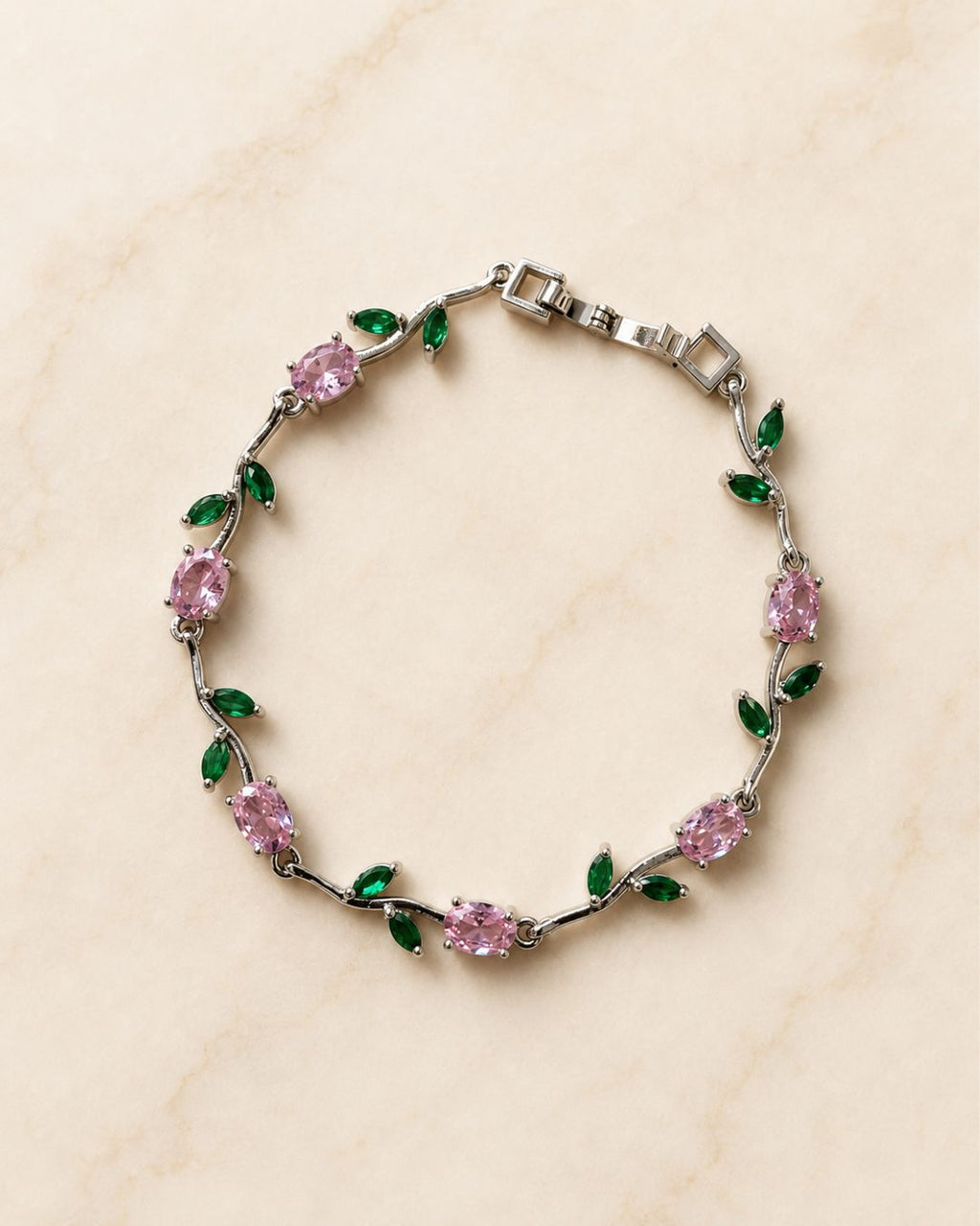 Silver Tulip Crystal Bracelet with Floral Vine Design