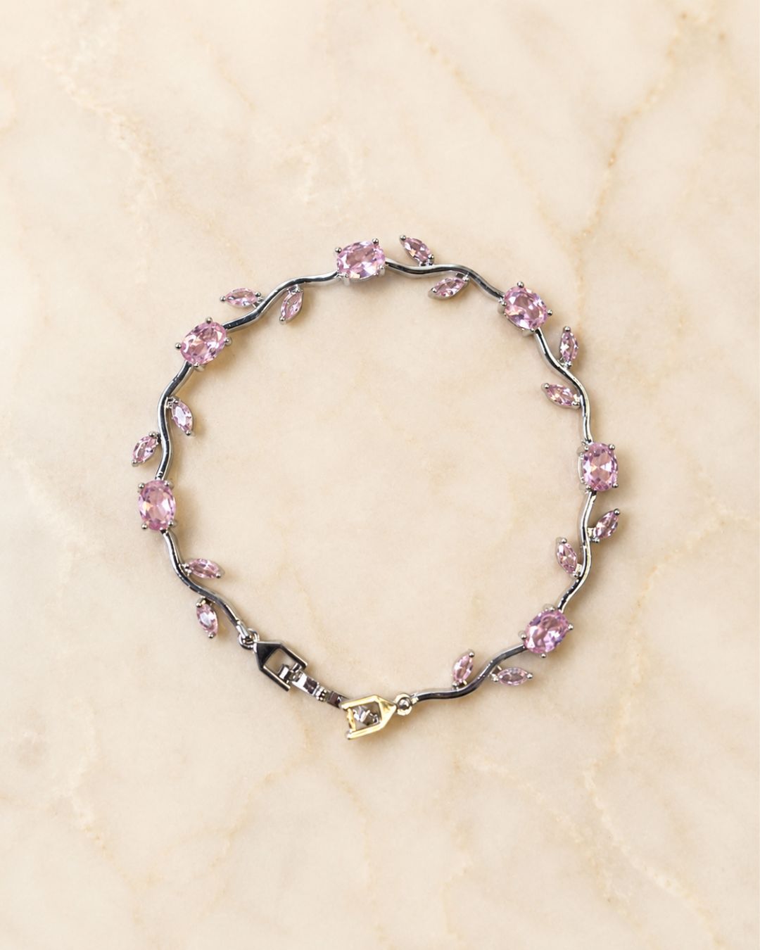 Silver Tulip Crystal Bracelet with Floral Vine Design