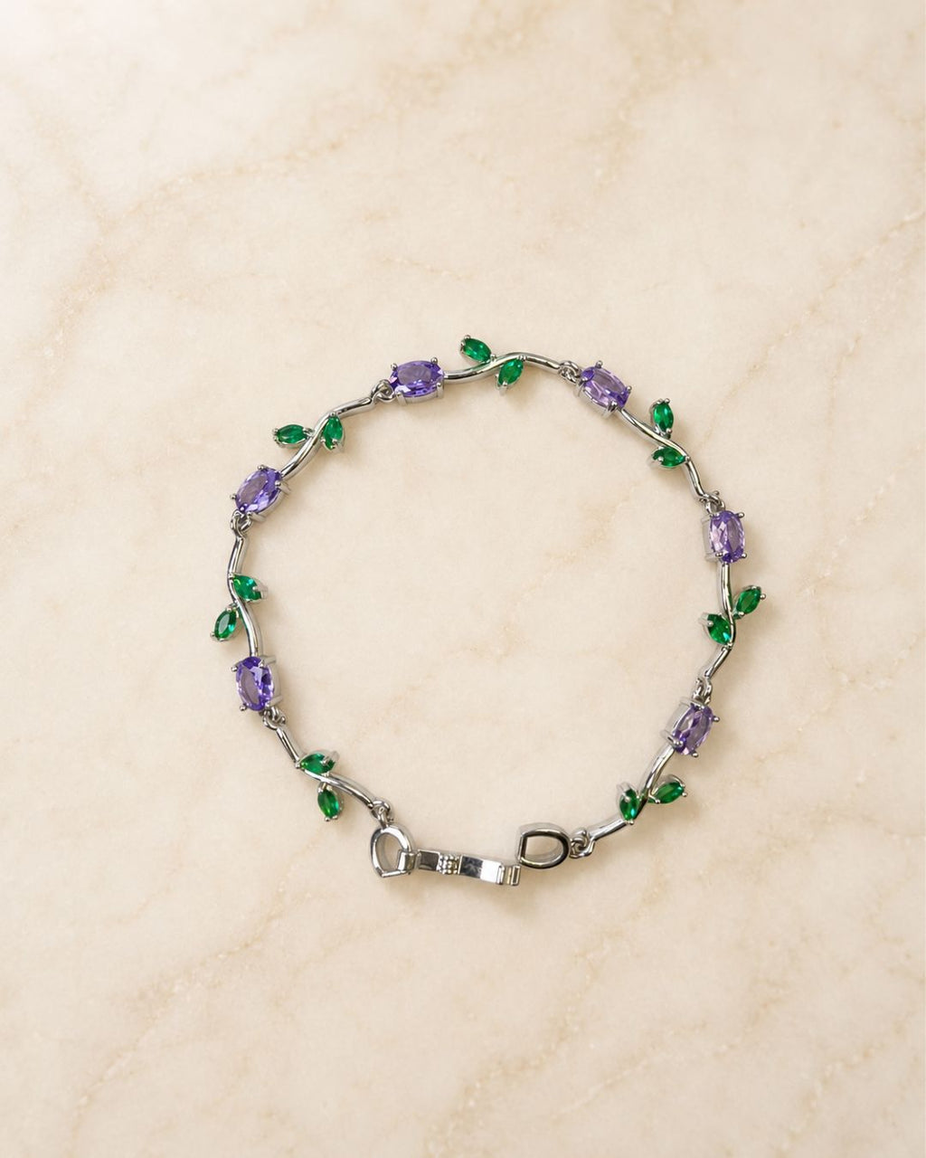 Silver Tulip Crystal Bracelet with Floral Vine Design