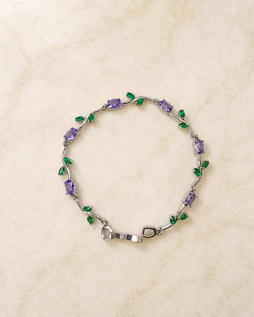 Silver Tulip Crystal Bracelet with Floral Vine Design