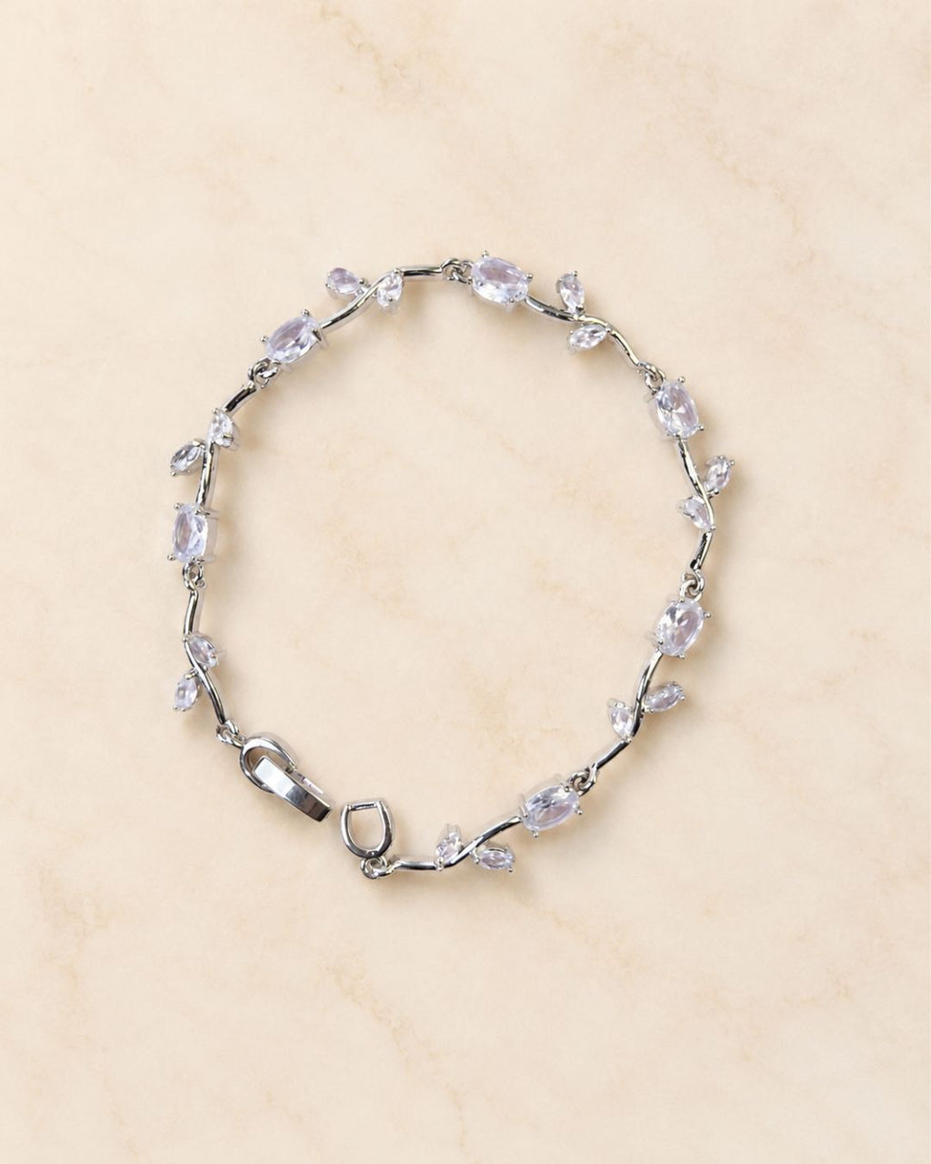 Silver Tulip Crystal Bracelet with Floral Vine Design