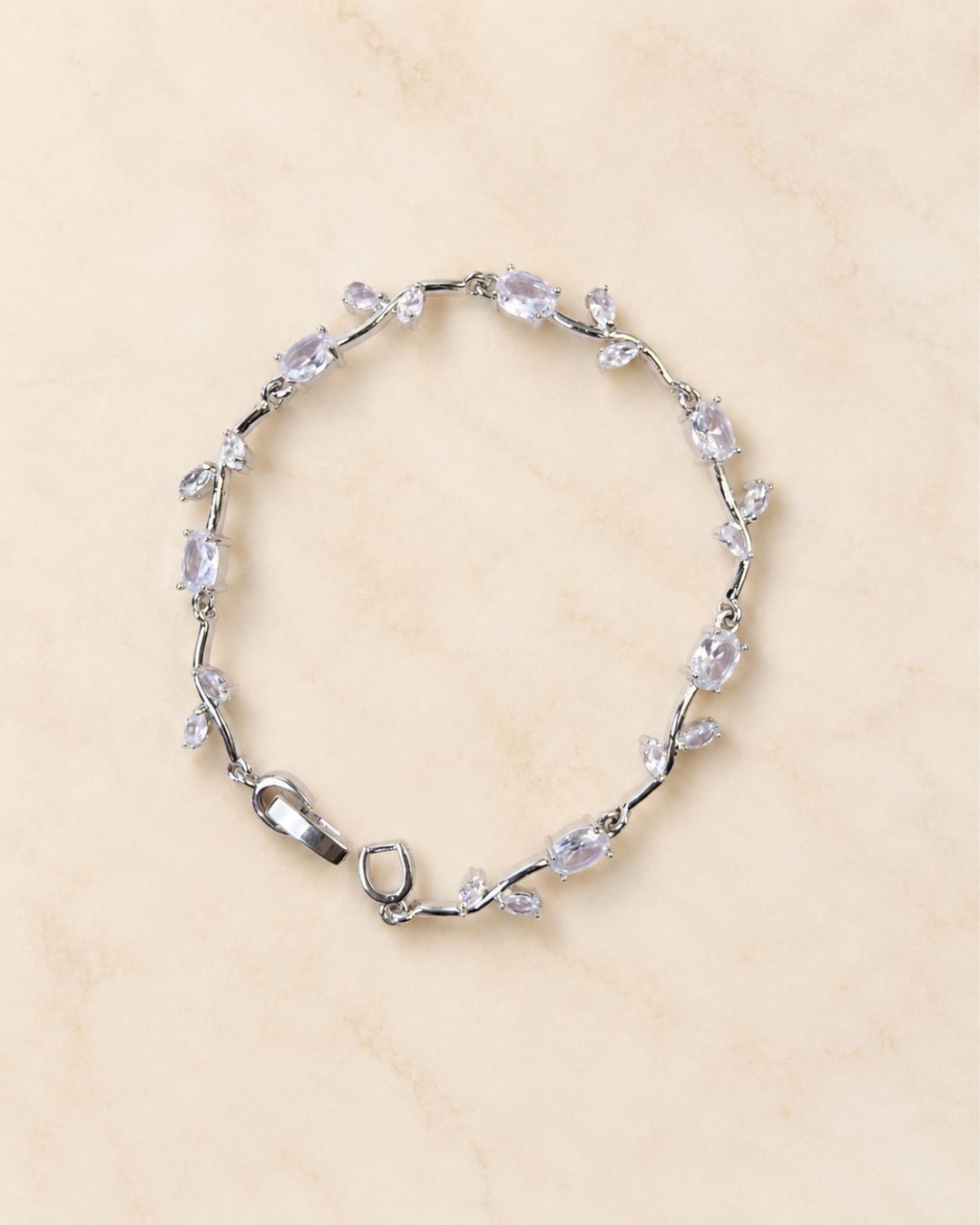 Silver Tulip Crystal Bracelet with Floral Vine Design