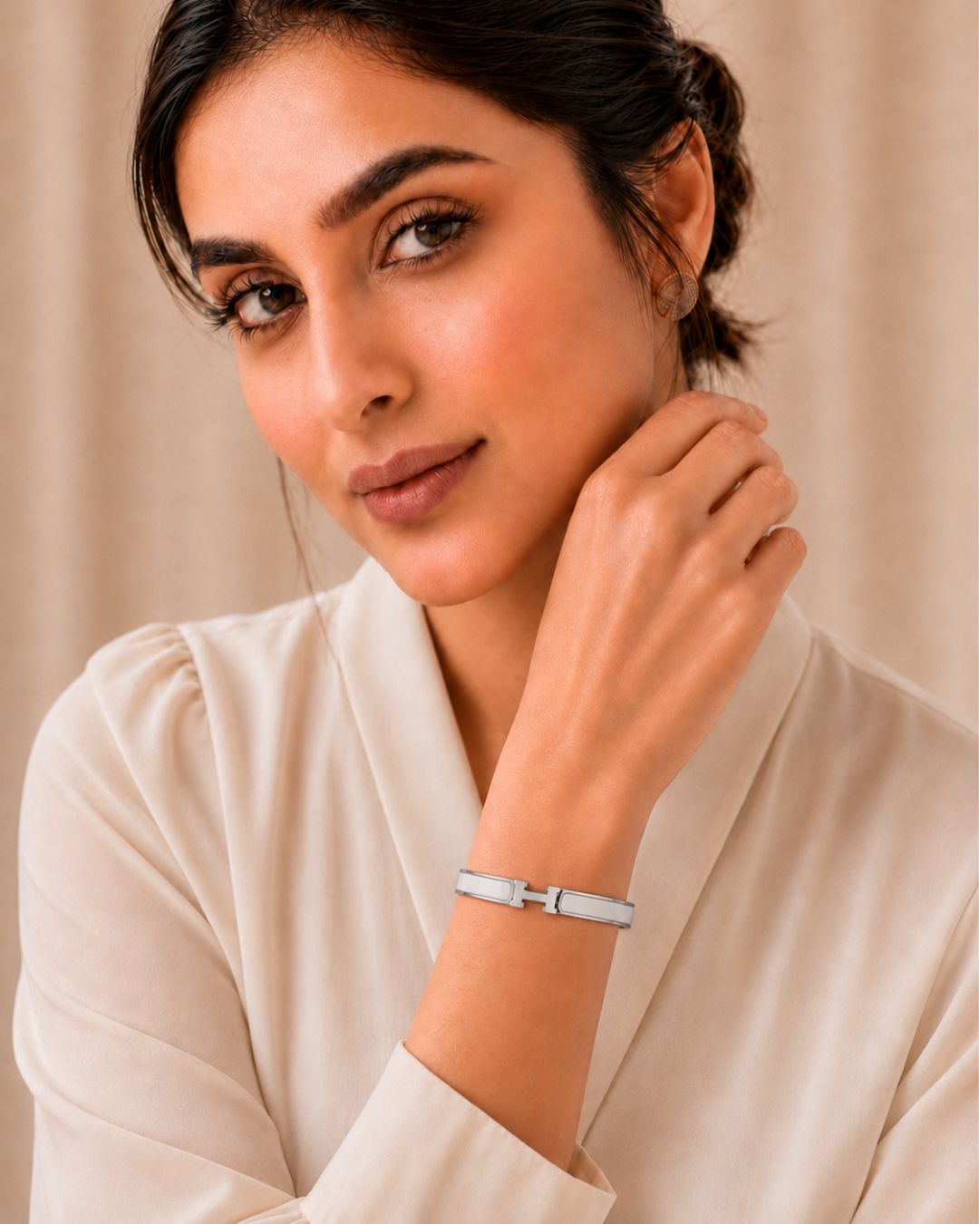 Silver White H-Style Cuff Bracelet for Women