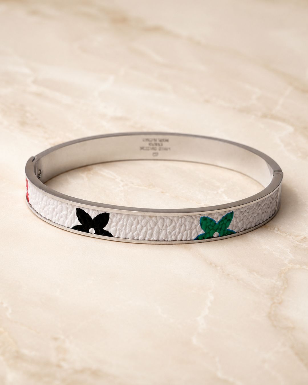Silver White Floral Cuff Bracelet for Women