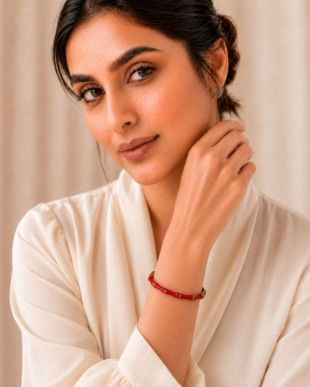 Bamboo Style Enamel Cuff Bracelet for Women