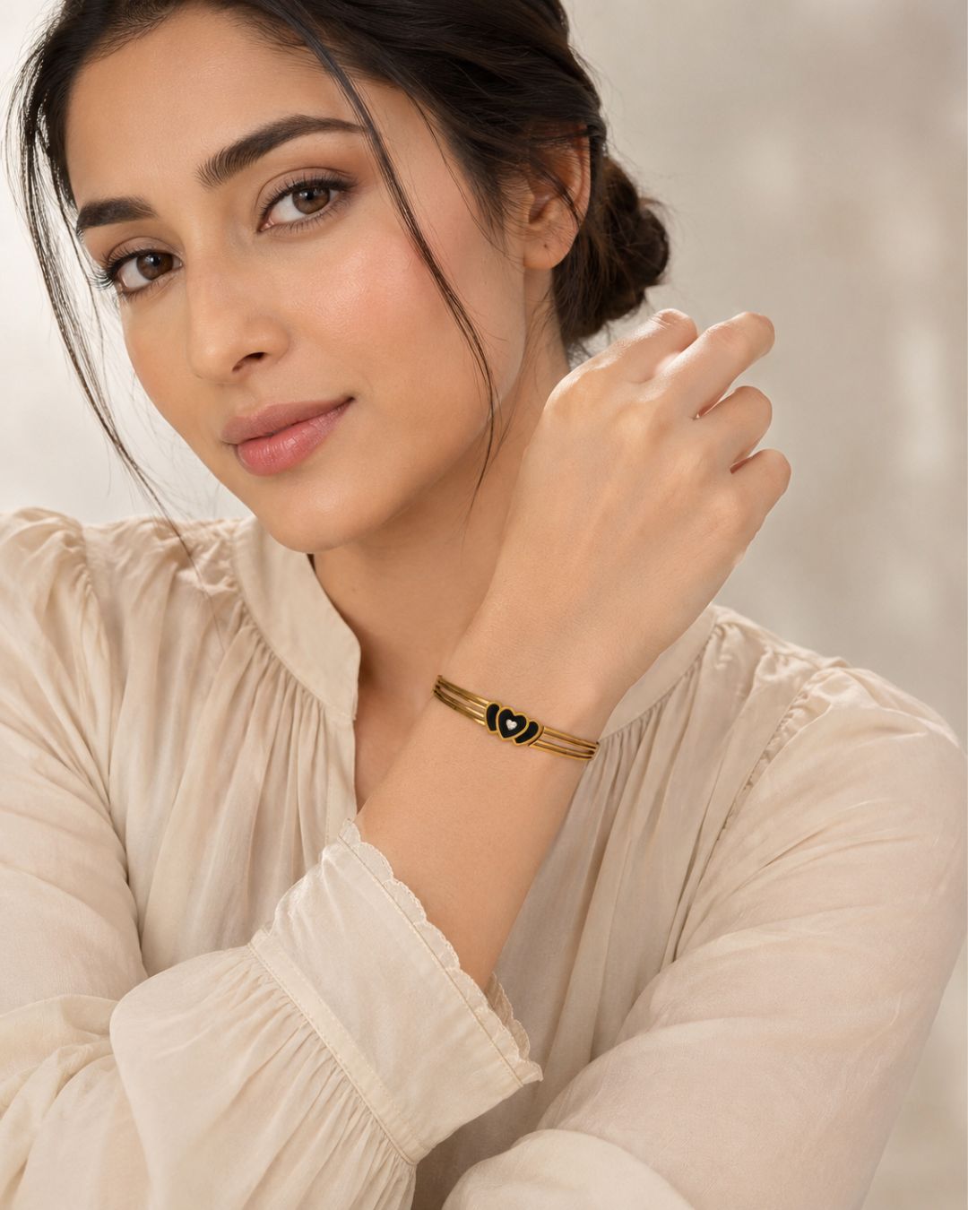 Heart Design Gold Tone Cuff Bracelet for Women