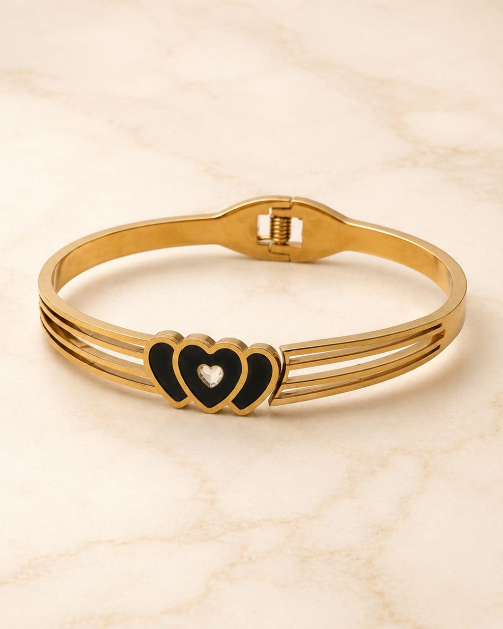 Heart Design Gold Tone Cuff Bracelet for Women