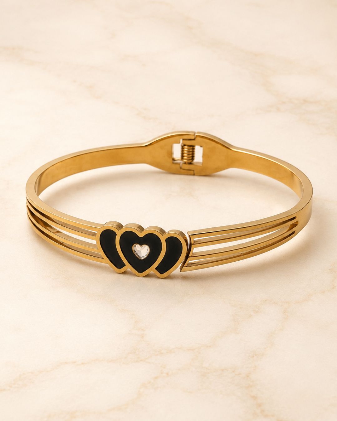 Heart Design Gold Tone Cuff Bracelet for Women