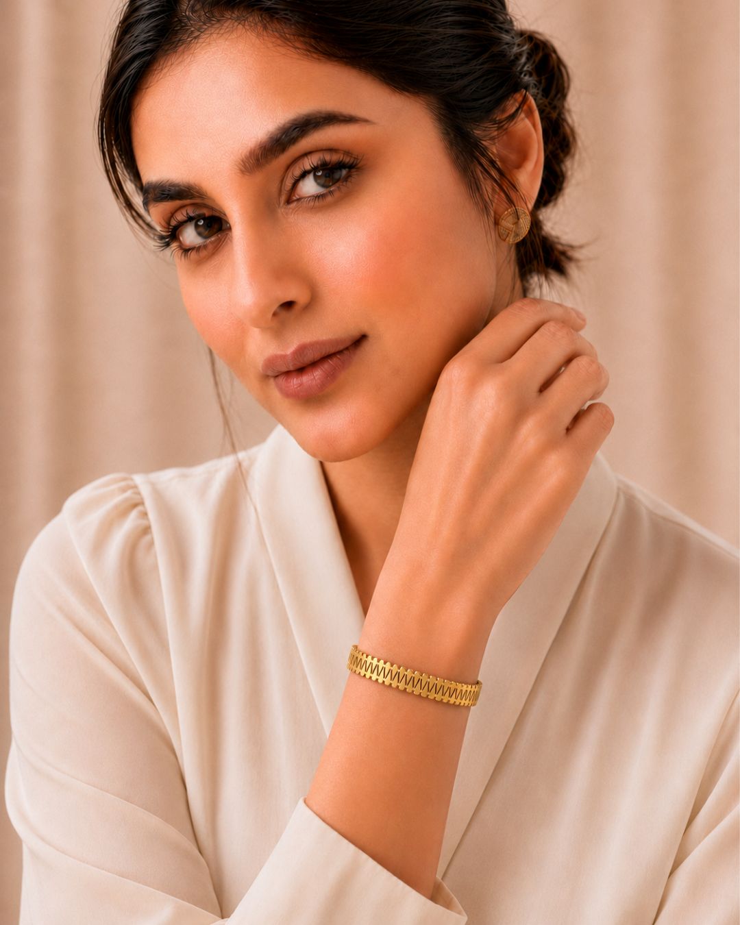 Stainless Steel Gold Geometric Cutwork Cuff Bracelet