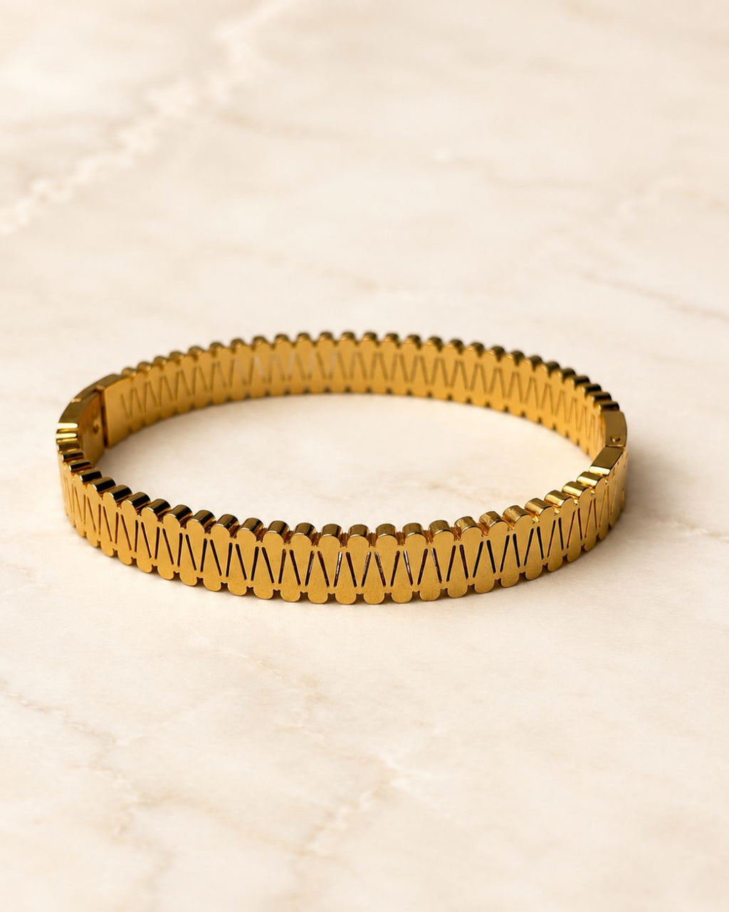Stainless Steel Gold Geometric Cutwork Cuff Bracelet