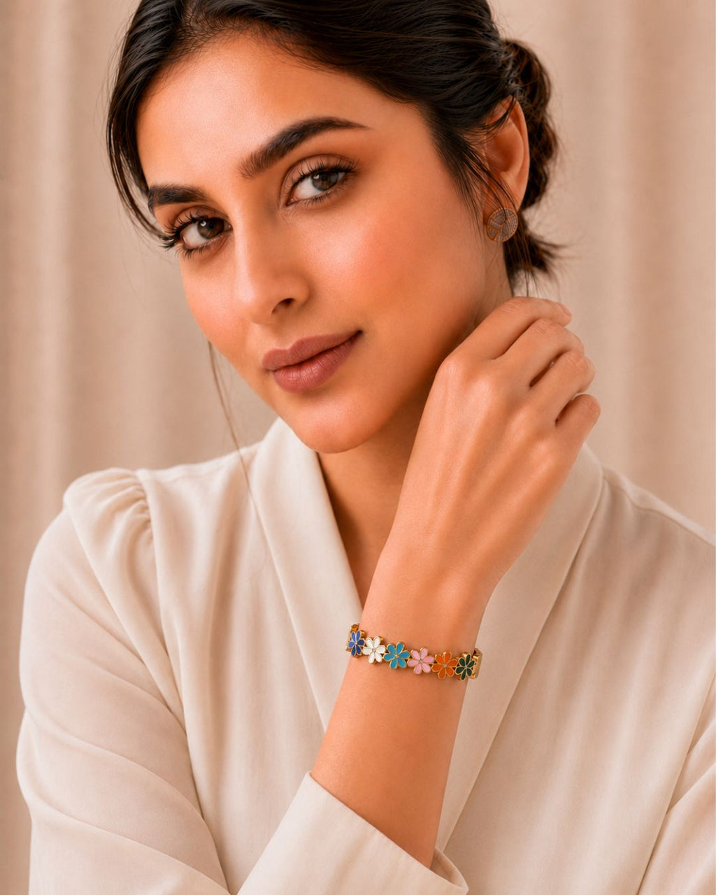 Stainless Steel Gold Multi Flower Cuff Bracelet