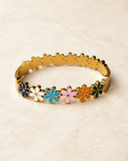 Stainless Steel Gold Multi Flower Cuff Bracelet