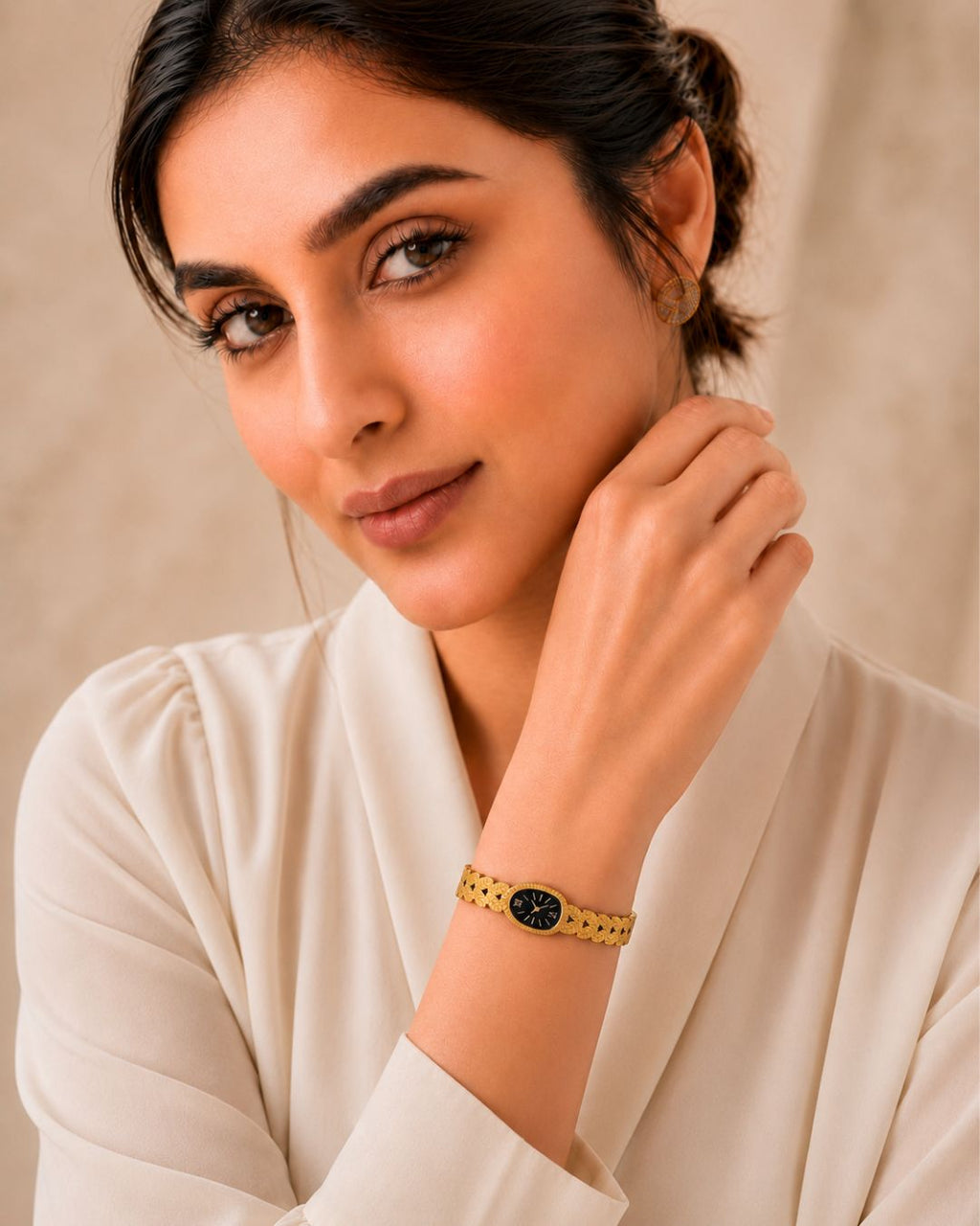Stainless Steel Gold Black Dial Style Cuff Bracelet
