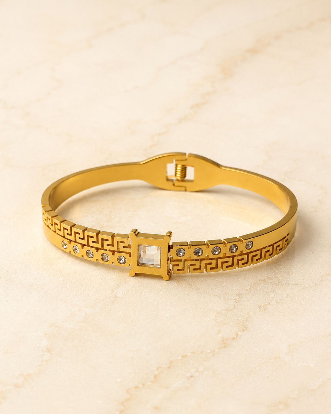 Stainless Steel Gold Crystal Greek Cuff Bracelet
