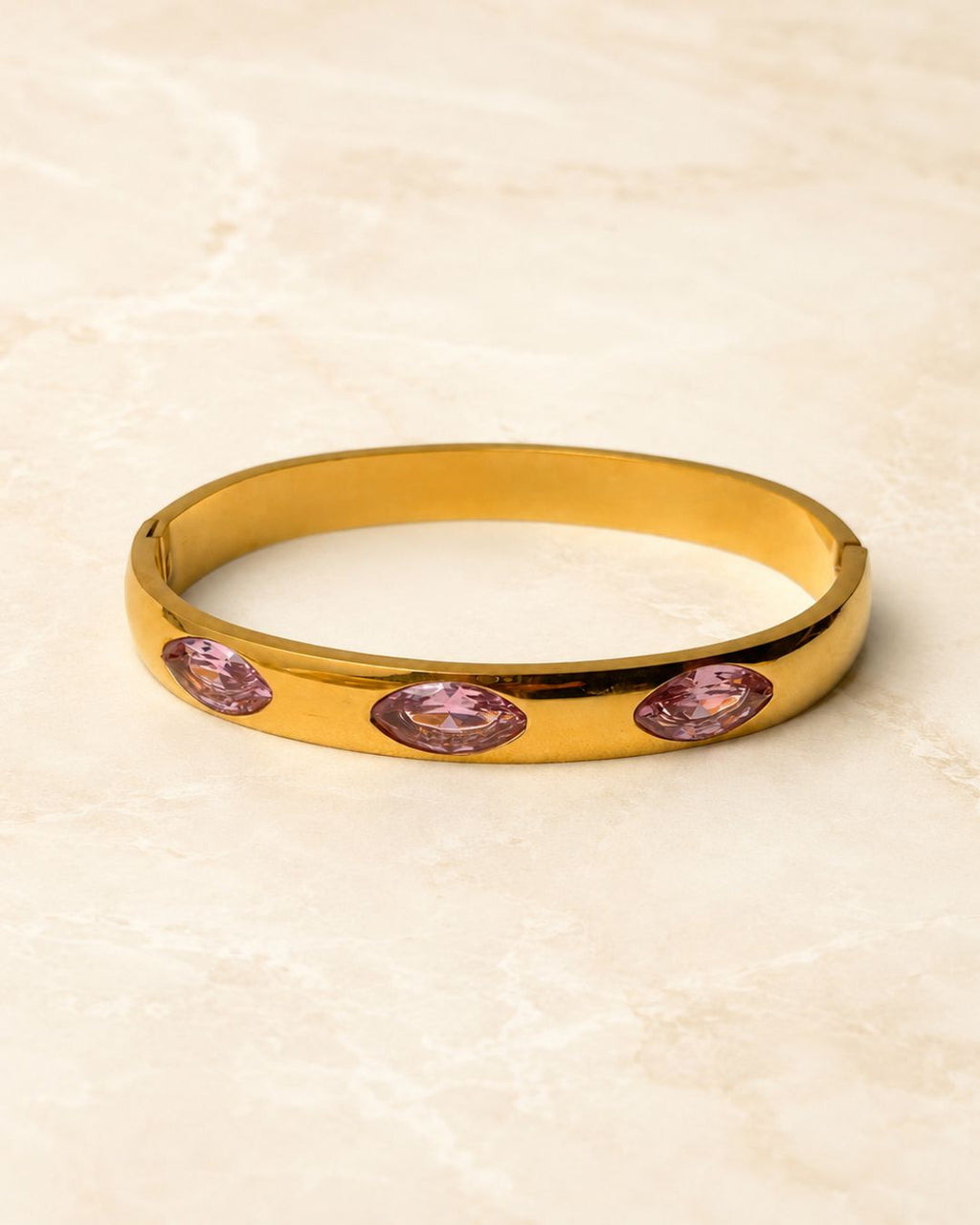 Stainless Steel Gold Oval Stone Cuff Bracelet
