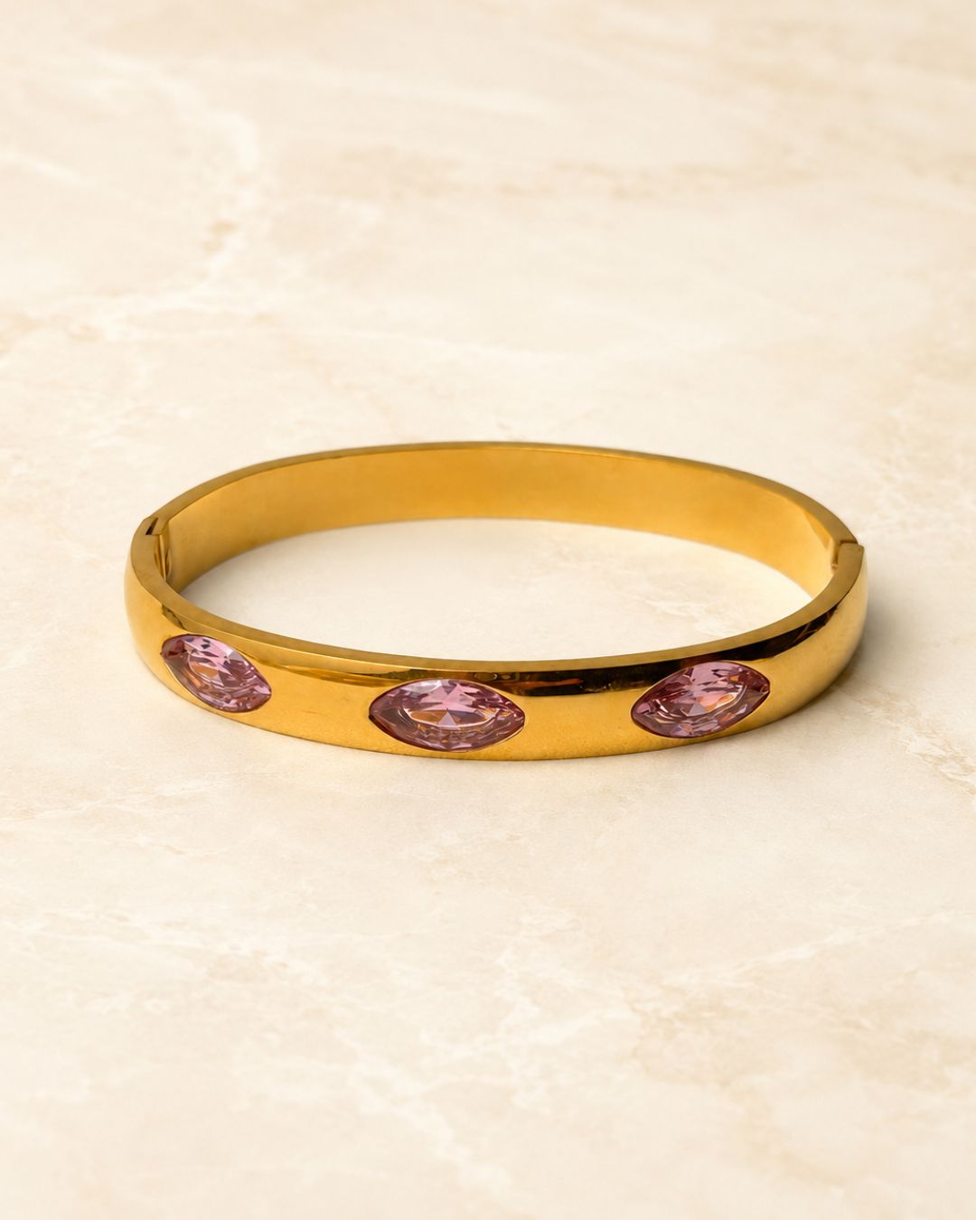 Stainless Steel Gold Oval Stone Cuff Bracelet