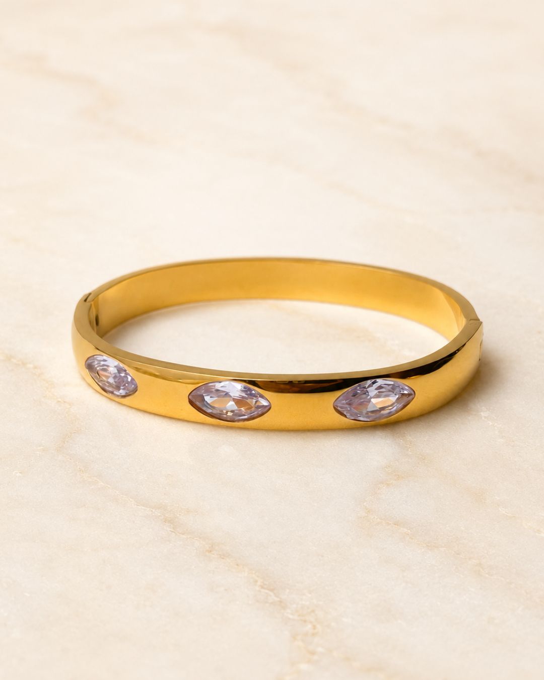 Stainless Steel Gold Oval Stone Cuff Bracelet