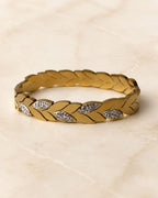 Stainless Steel Gold Leaf Crystal Cuff Bracelet
