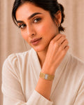 Stainless Steel Gold Rectangular Stone Cuff Bracelet