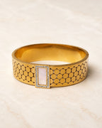 Stainless Steel Gold Rectangular Stone Cuff Bracelet