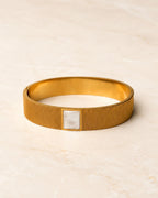 Stainless Steel Gold Ribbed Square Accent Cuff Bracelet