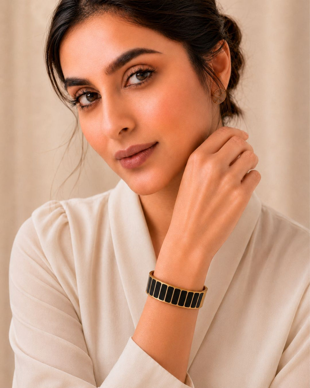 Stainless Steel Gold Black Panel Cuff Bracelet