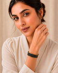 Stainless Steel Gold Black Panel Cuff Bracelet