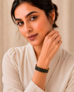 Stainless Steel Gold Black Panel Cuff Bracelet