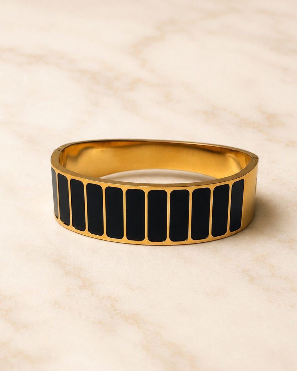 Stainless Steel Gold Black Panel Cuff Bracelet
