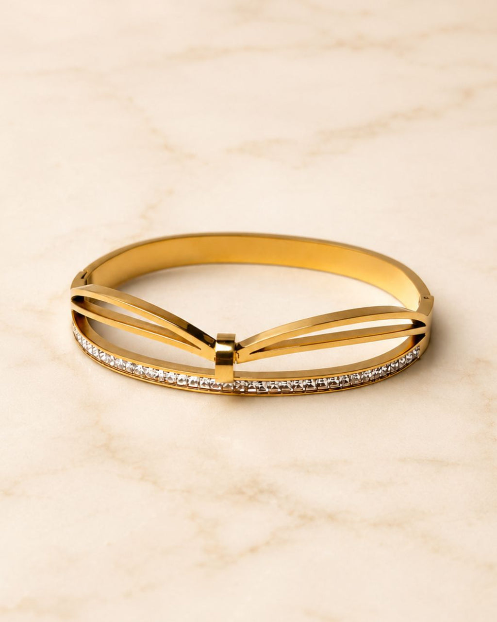 Stainless Steel Gold Crystal Open Cuff Bracelet