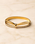 Stainless Steel Gold Crystal Open Cuff Bracelet