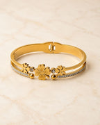 Stainless Steel Gold Floral Crystal Cuff Bracelet