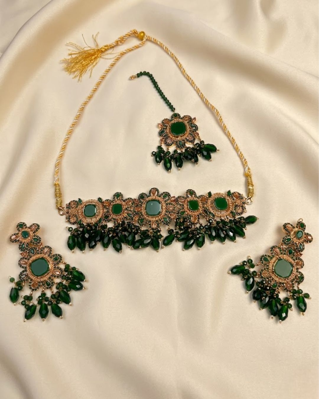 Floral Choker Set with Earrings & Tikka