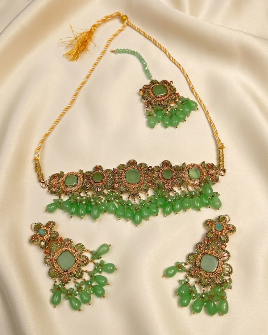 Floral Choker Set with Earrings & Tikka