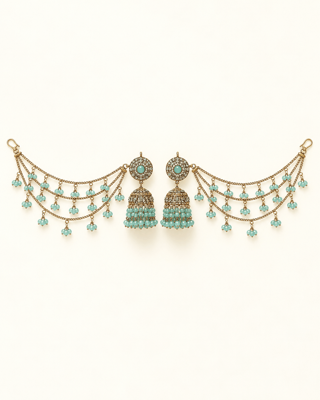 Sahara Jhumka Earrings with Layered Hair Chains