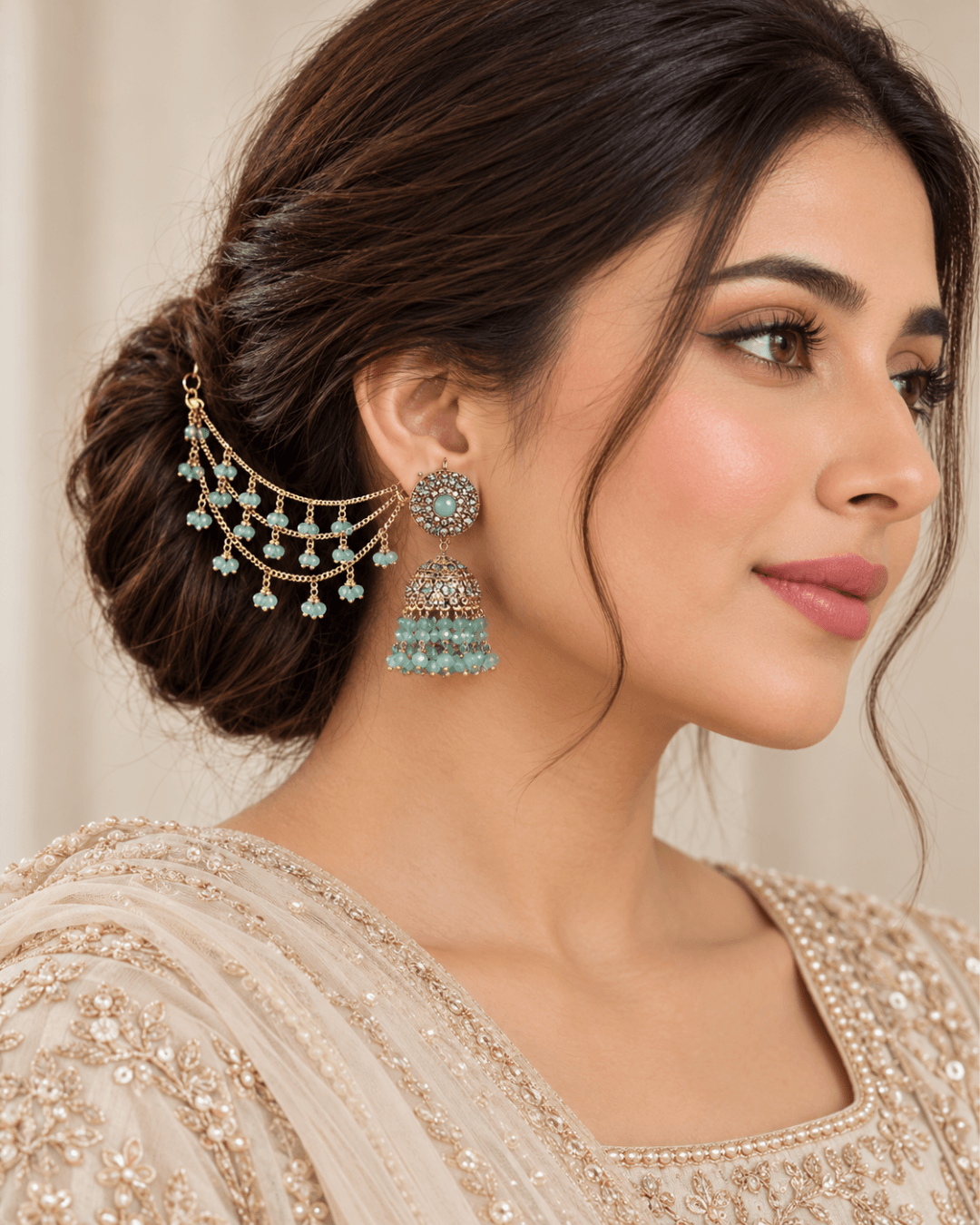 Sahara Jhumka Earrings with Layered Hair Chains
