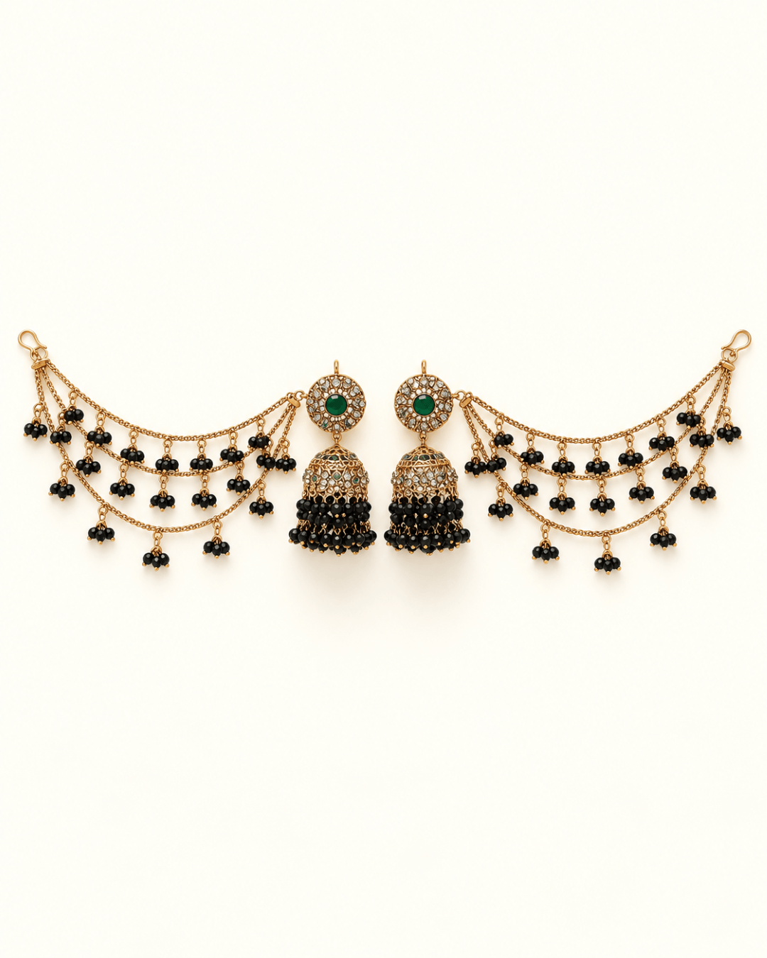 Sahara Jhumka Earrings with Layered Hair Chains