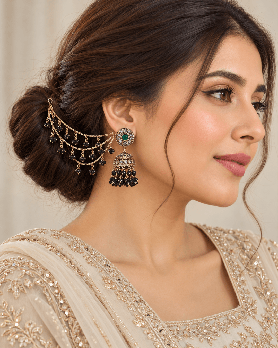 Sahara Jhumka Earrings with Layered Hair Chains