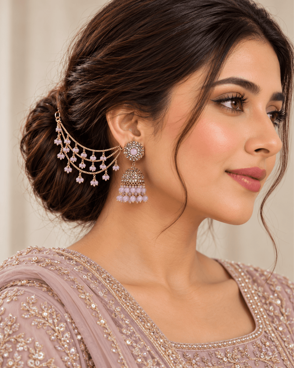 Sahara Jhumka Earrings with Layered Hair Chains