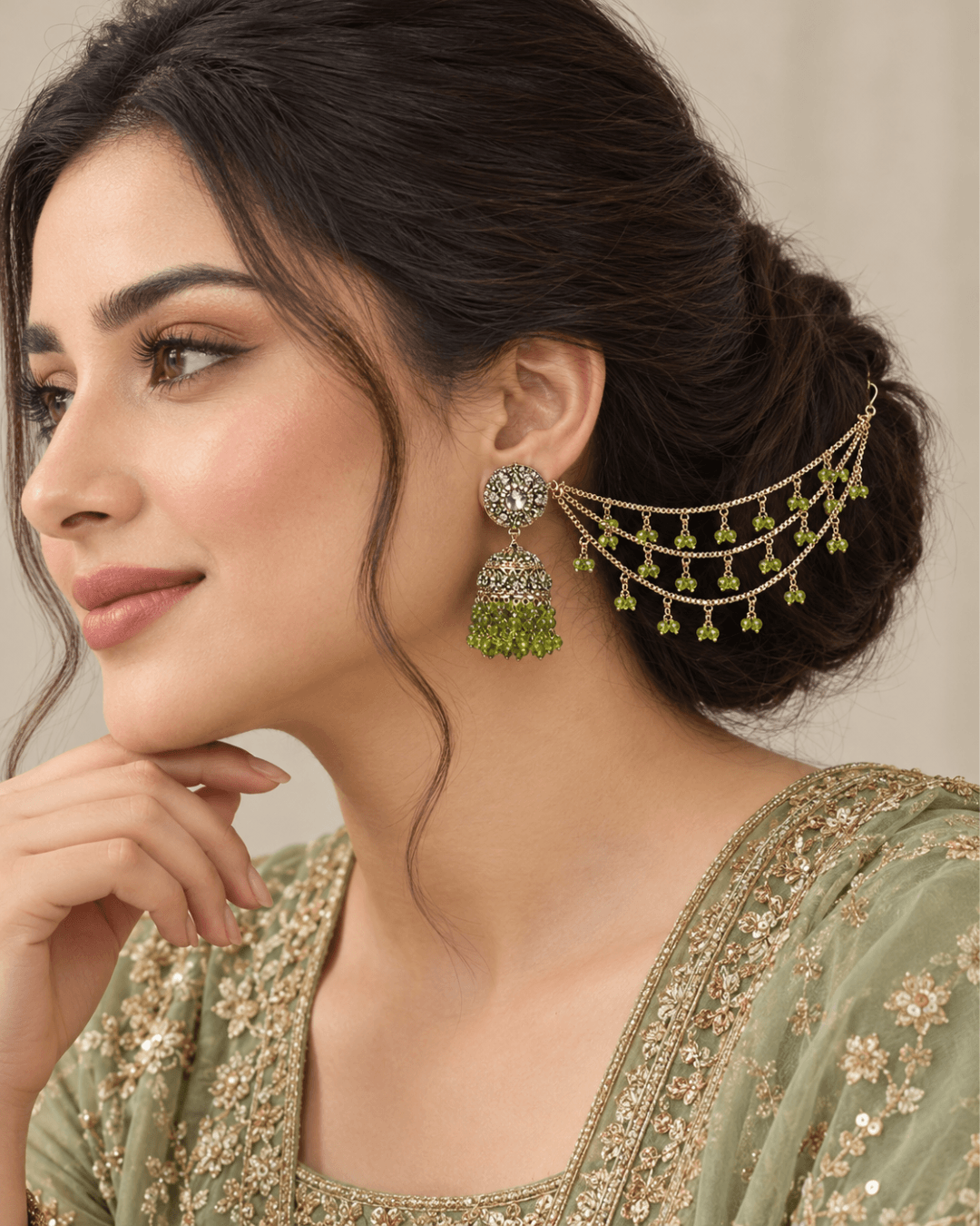 Sahara Jhumka Earrings with Layered Hair Chains