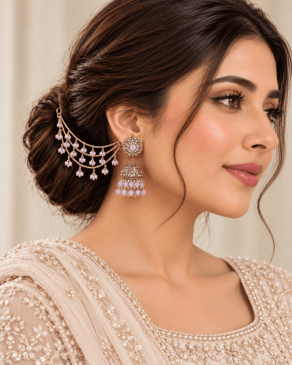 Sahara Jhumka Earrings with Layered Hair Chains