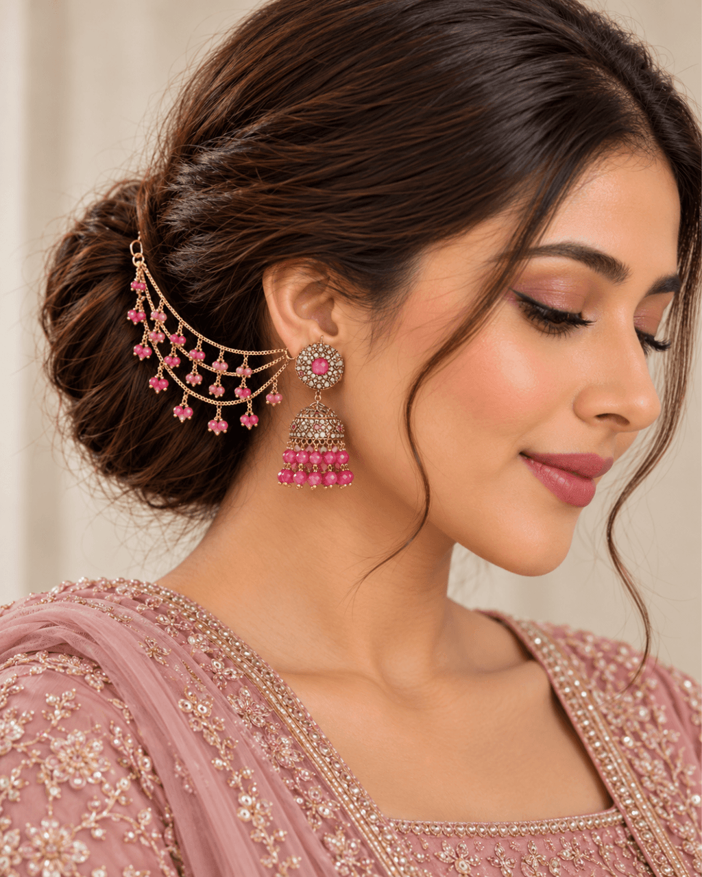 Sahara Jhumka Earrings with Layered Hair Chains