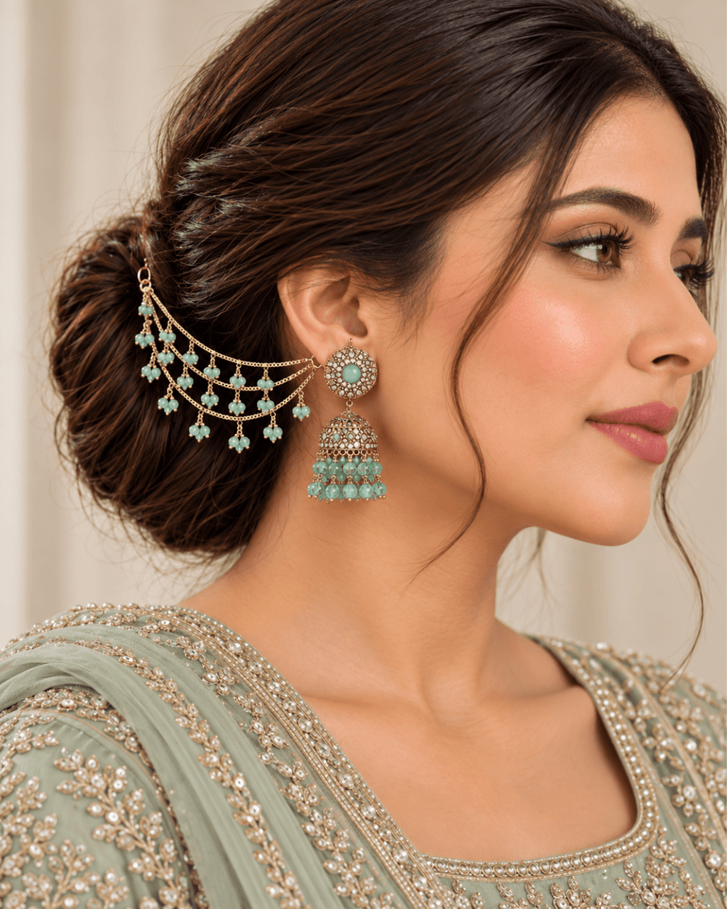 Sahara Jhumka Earrings with Layered Hair Chains