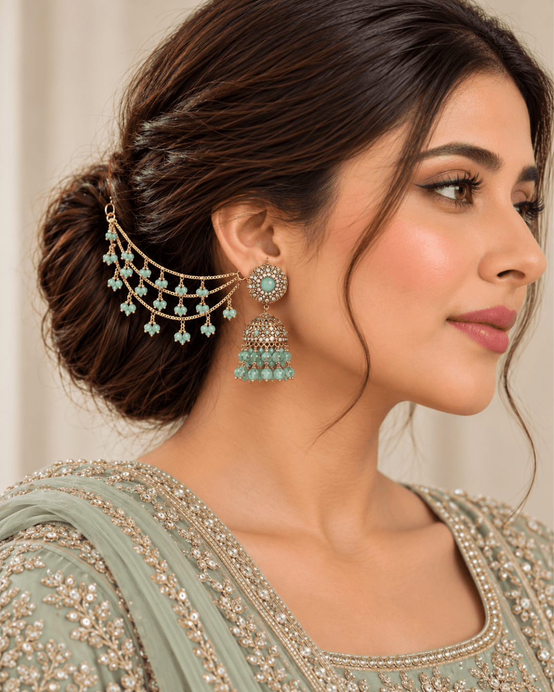 Sahara Jhumka Earrings with Layered Hair Chains
