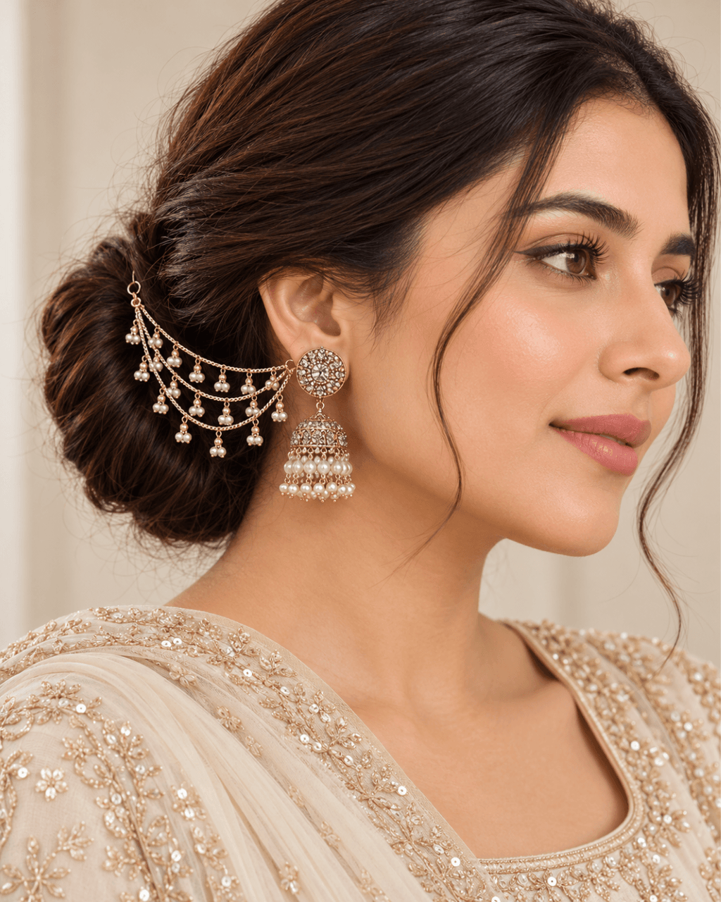 Sahara Jhumka Earrings with Layered Hair Chains