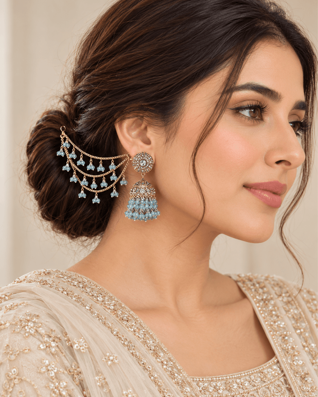 Sahara Jhumka Earrings with Layered Hair Chains