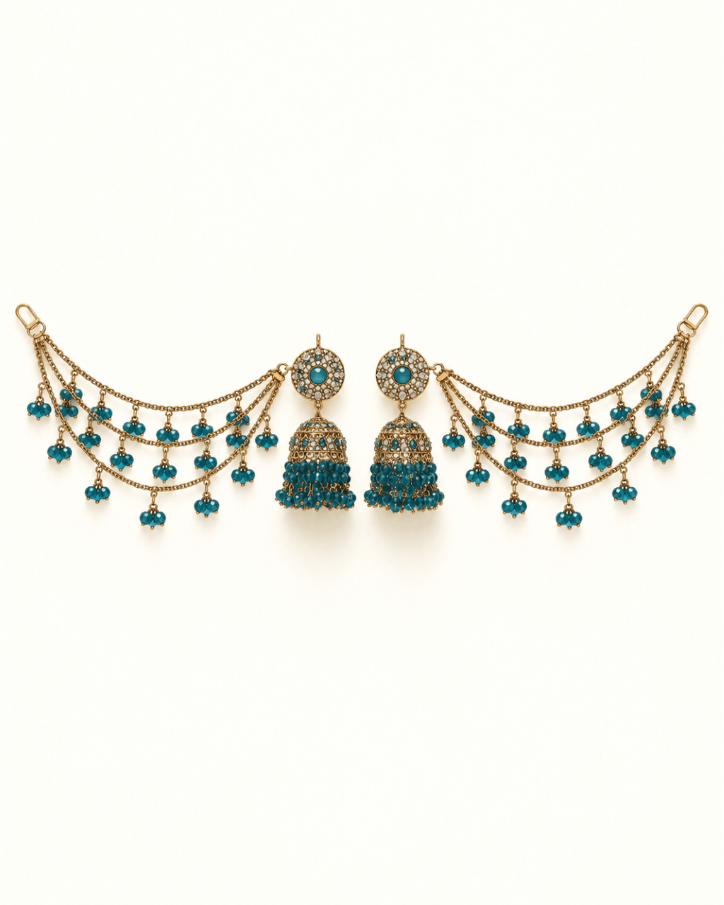 Sahara Jhumka Earrings with Layered Hair Chains