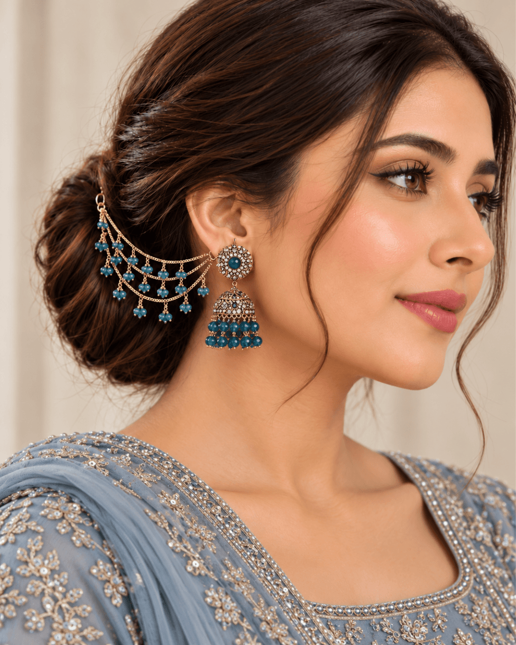 Sahara Jhumka Earrings with Layered Hair Chains