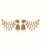 Traditional Sahara Jhumka Earrings with Triple Layered Hair Chains