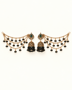 Traditional Sahara Jhumka Earrings with Triple Layered Hair Chains